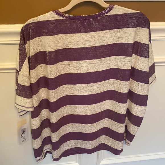 Bon Worth NWT Womens Purple, Cream & Gold Striped Short Sleeve Top - Size LP - Picture 8 of 16